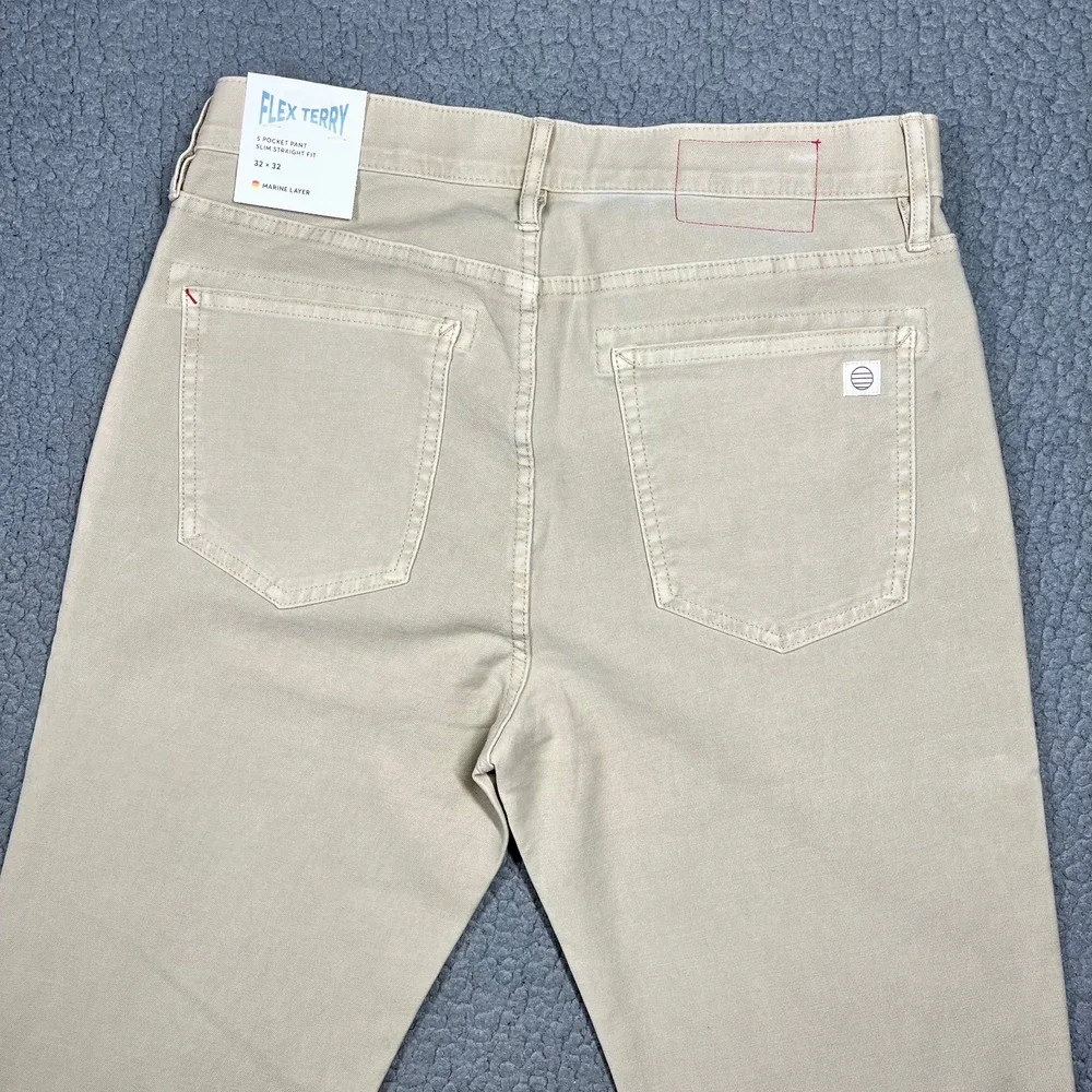 Marine Layer Flex Terry Pant Slim Straight Khaki Tan 32x32 NWT MRSP $148